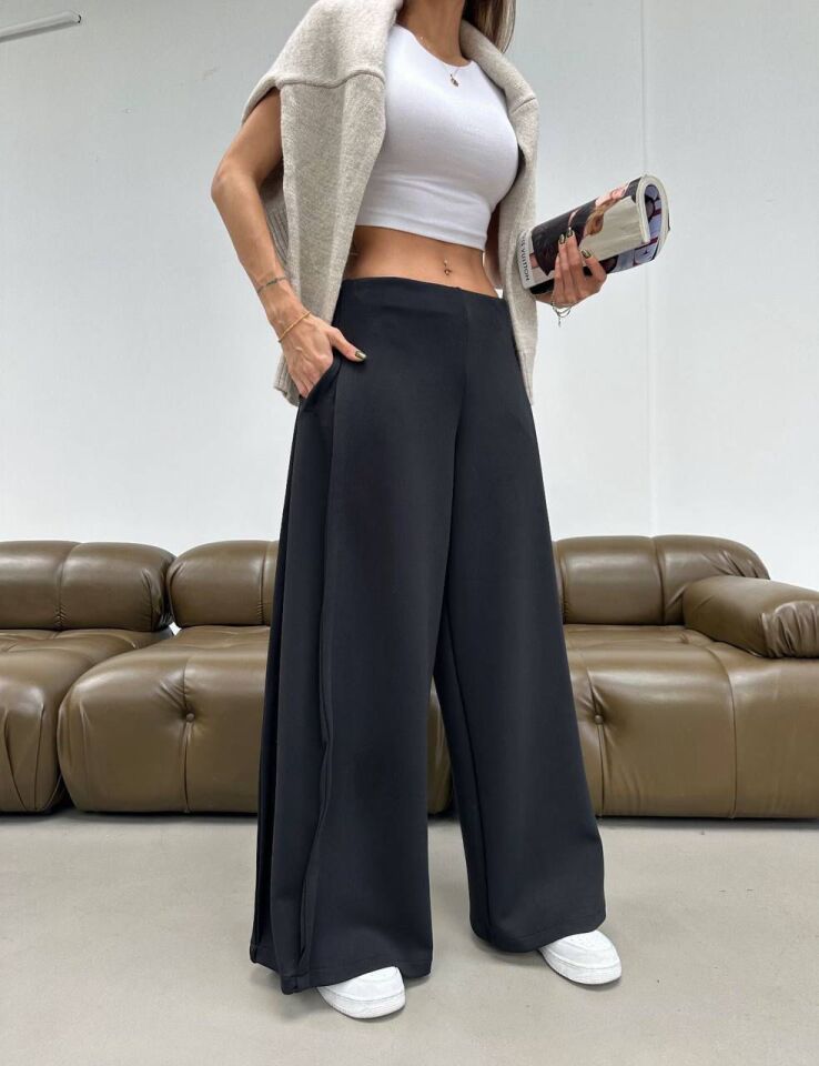 Velura Collection - Geniş Paça Pantolon - Lacivert-Siyah