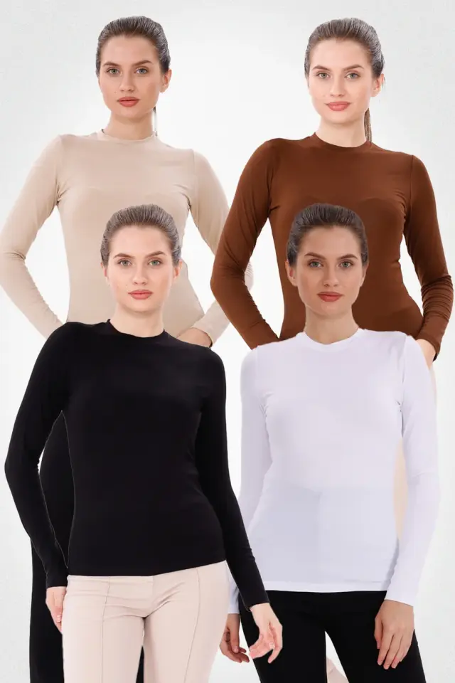 Velura Collection - Uzun Kol Bisiklet Yaka Body 4'lü Set