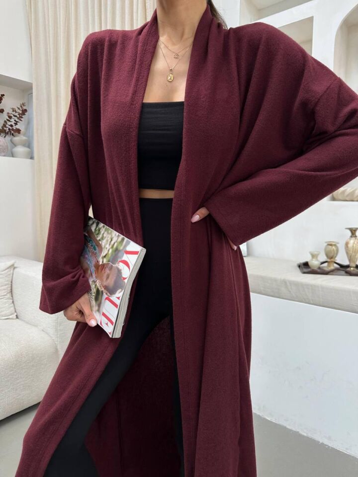 Velura Collection - Yumuşak Dokulu Uzun Hırka – Bordo