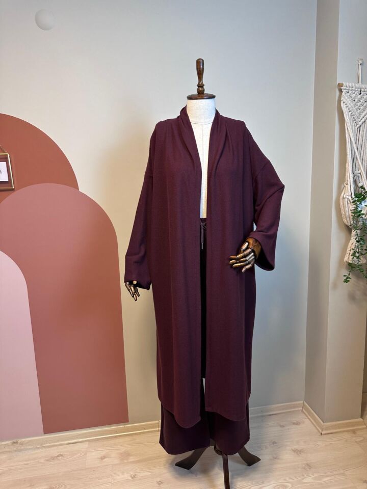 Velura Collection - Yumuşak Dokulu Uzun Hırka – Bordo