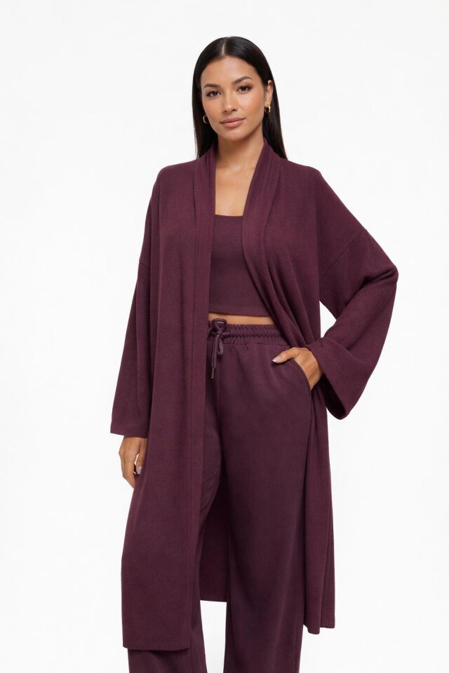 Velura Collection - Yumuşak Dokulu Uzun Hırka – Bordo