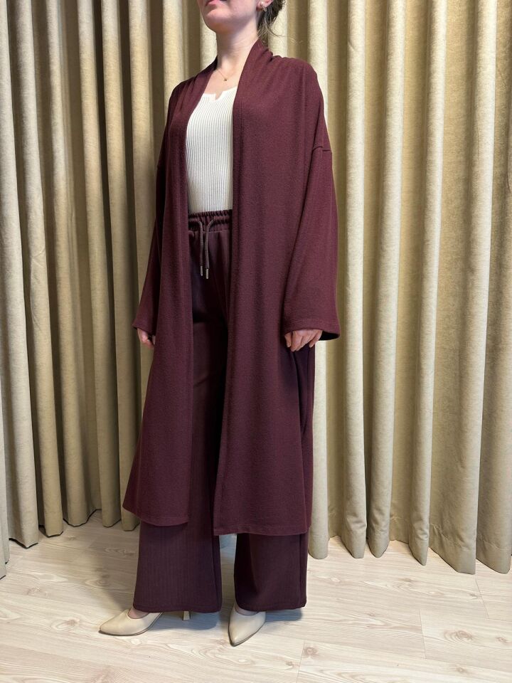 Velura Collection - Yumuşak Dokulu Uzun Hırka – Bordo