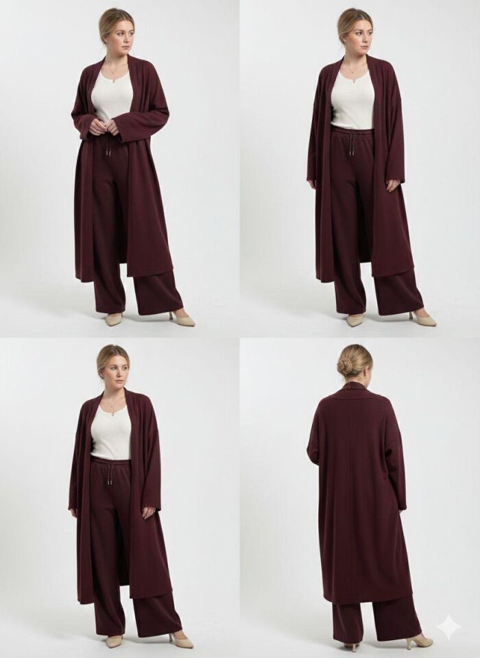 Velura Collection - Yumuşak Dokulu Uzun Hırka – Bordo