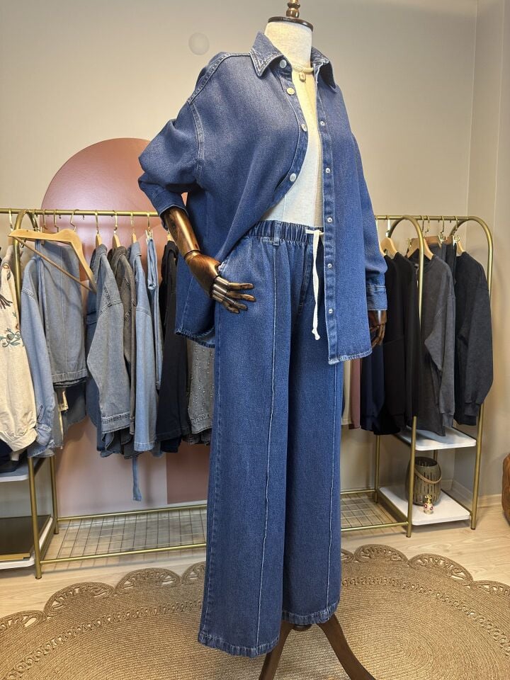 Kadın Gömlek Pantolon Tesettür İkili Takım Lacivert