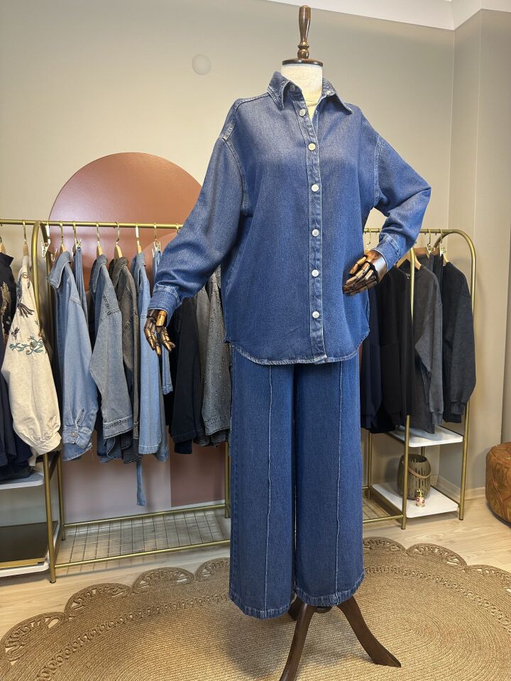 Kadın Gömlek Pantolon Tesettür İkili Takım Lacivert