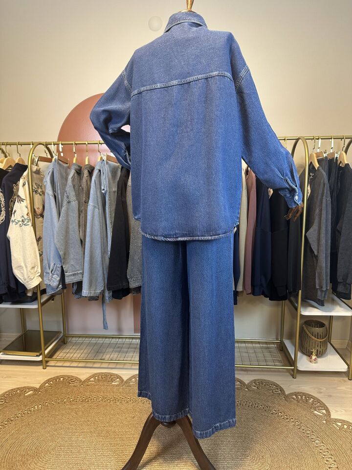 Kadın Gömlek Pantolon Tesettür İkili Takım Lacivert