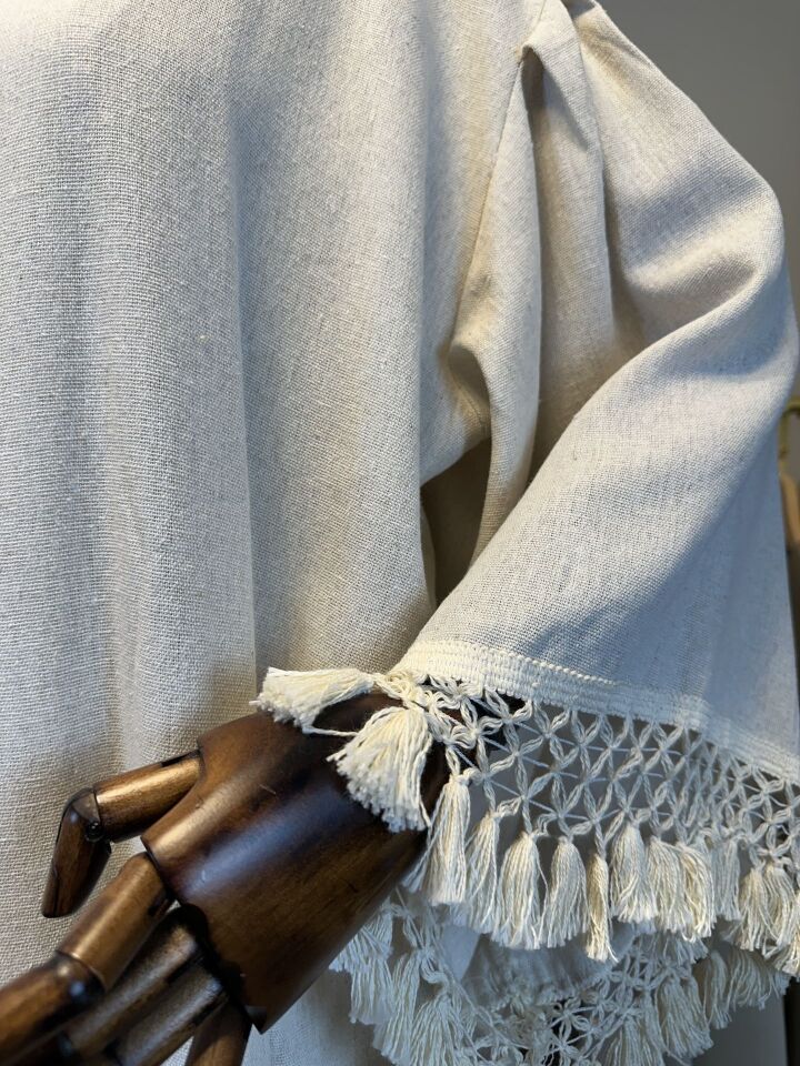 Keten Dokulu Püskül Detaylı Pantolonlu Kimono Takım