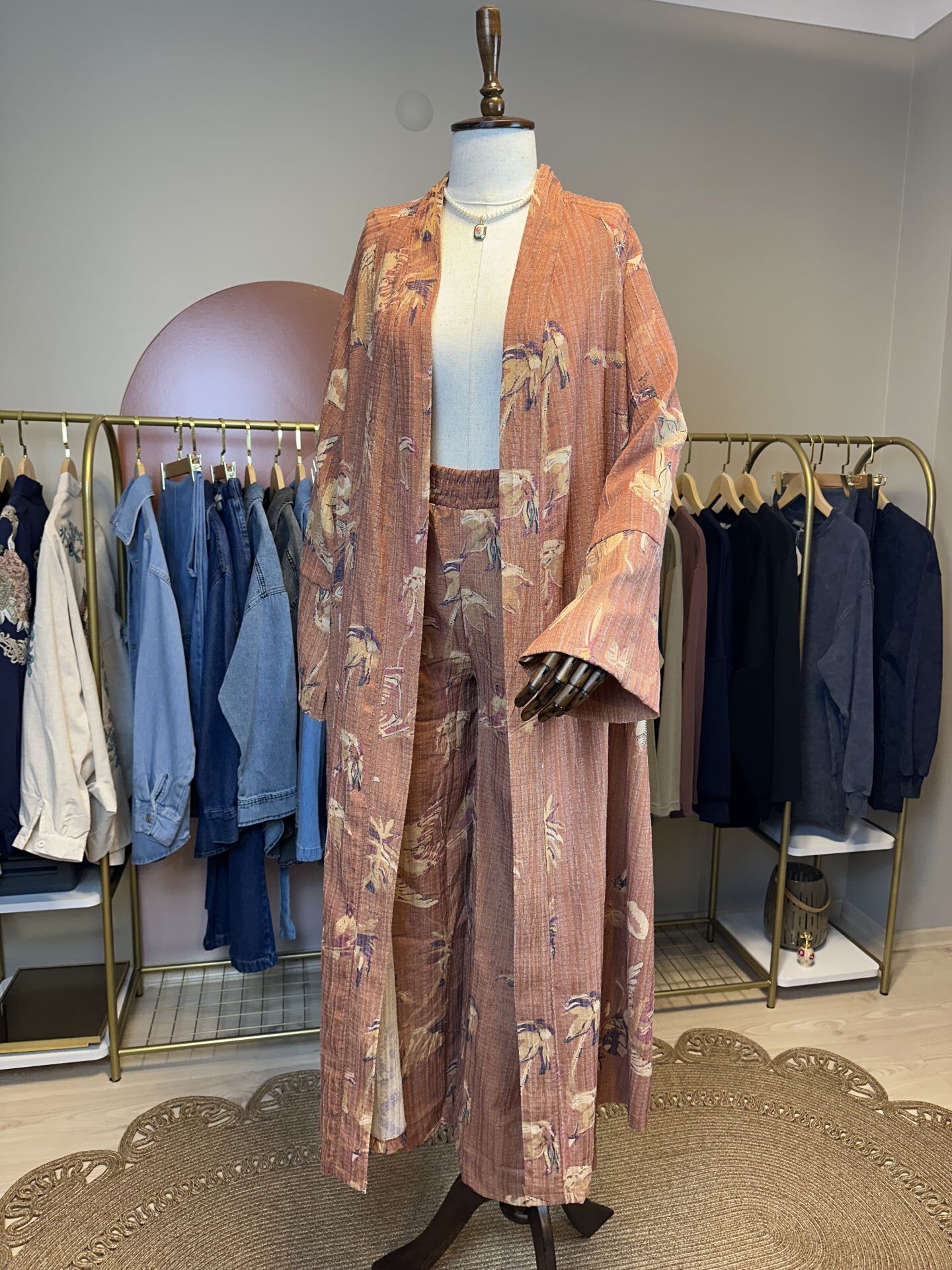 Desenli Kimono & Pantolon Takımı