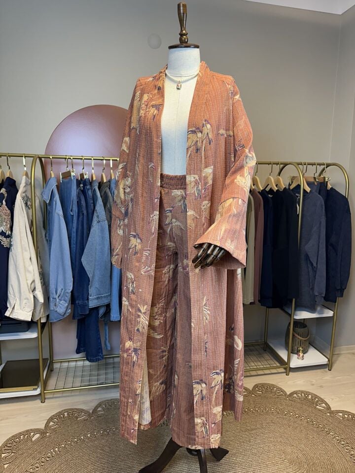 Desenli Kimono & Pantolon Takımı