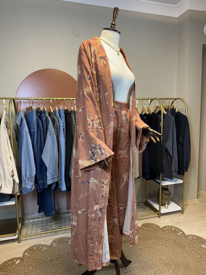Desenli Kimono & Pantolon Takımı