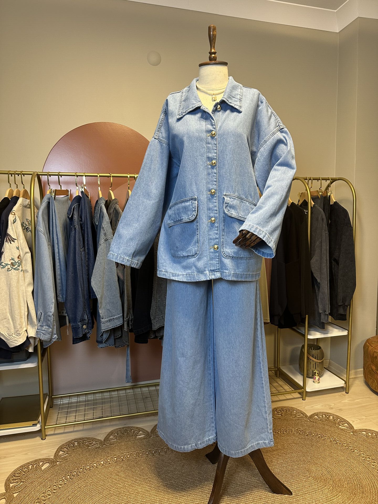 Gold Düğmeli Denim Takım