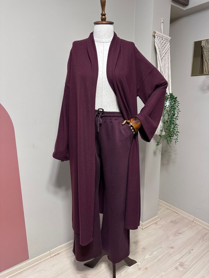 Velura Collection -  Salaş Kesim Uzun Kimono Hırka - Bordo