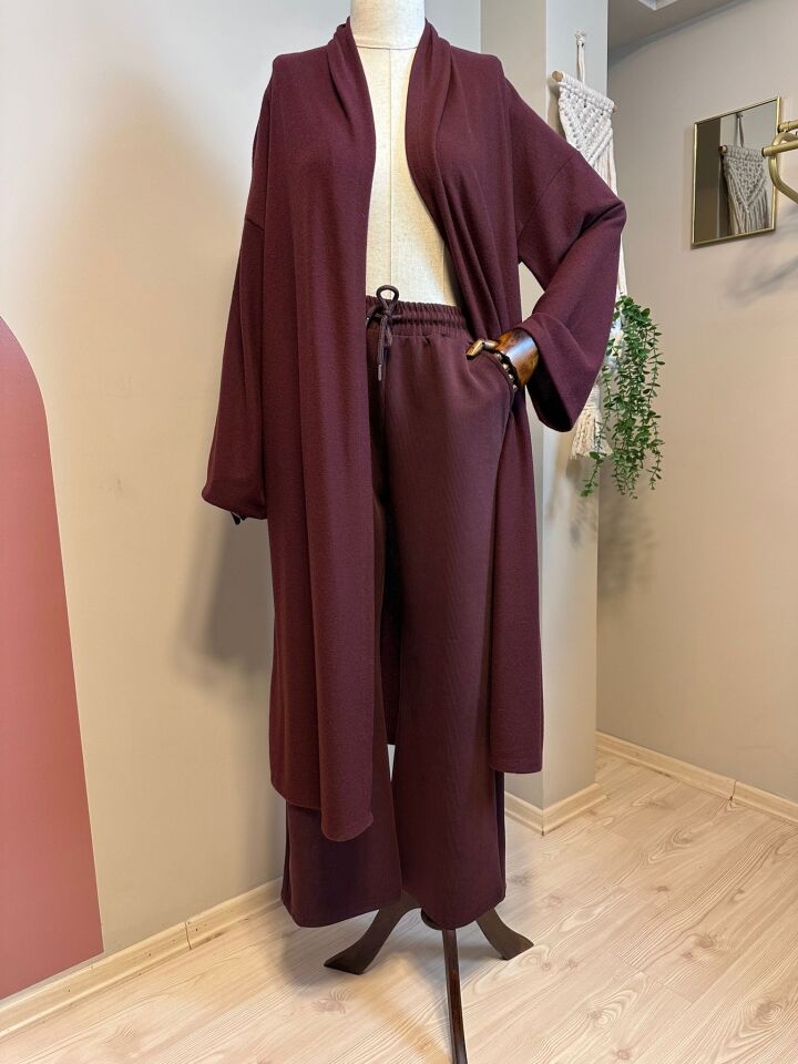 Velura Collection -  Salaş Kesim Uzun Kimono Hırka - Bordo