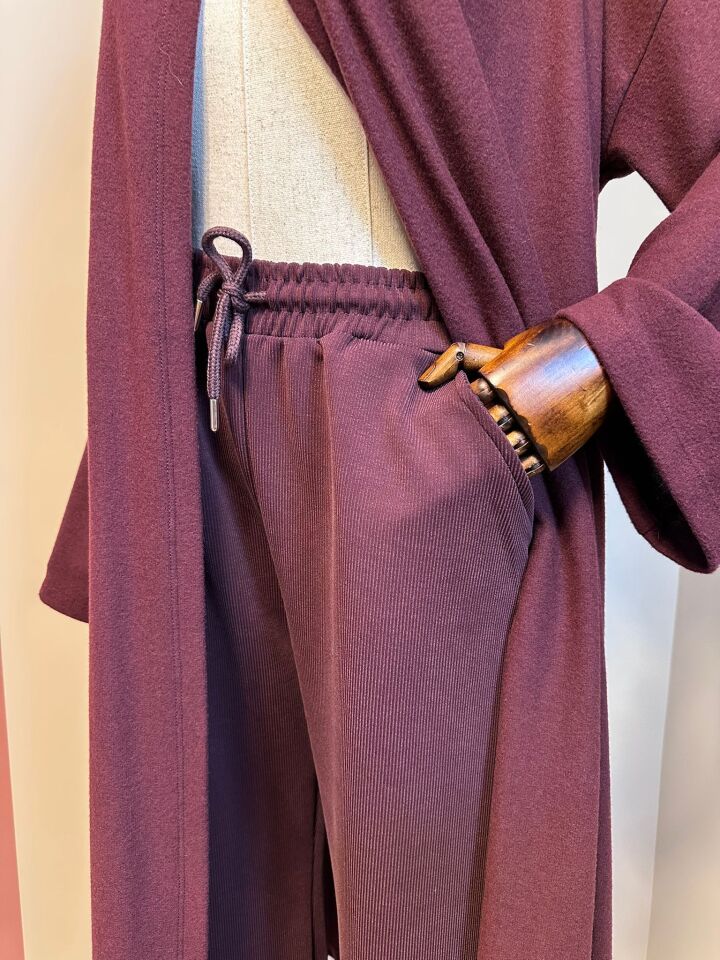 Velura Collection -  Salaş Kesim Uzun Kimono Hırka - Bordo