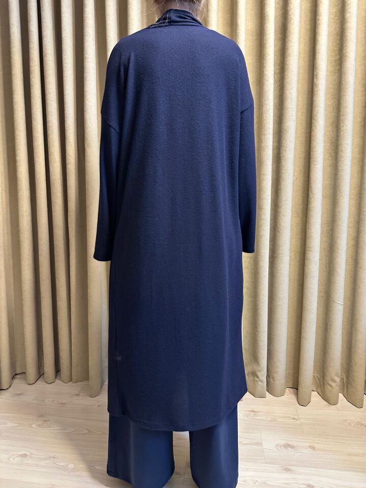 Velura Collection -  Salaş Kesim Uzun Kimono Hırka - Lacivert
