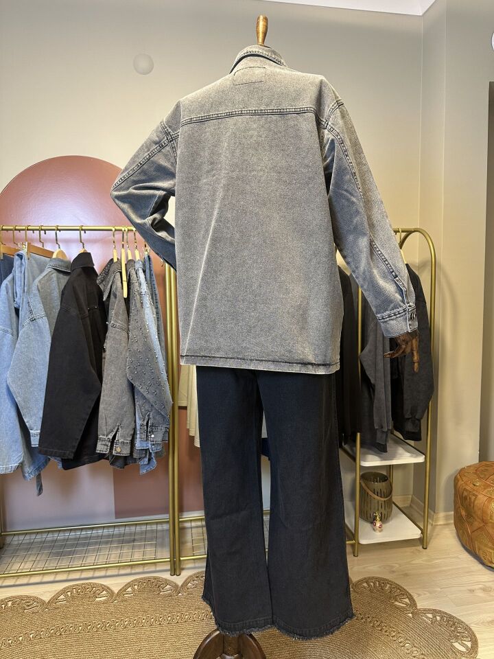 Velura Collection - Ceket Görünümlü Kot Gömlek - Antrasit