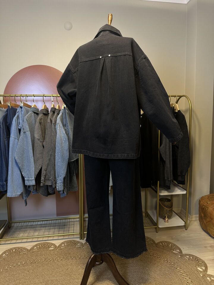 Velura Collection - Ceket Görünümlü Kot Gömlek - Siyah