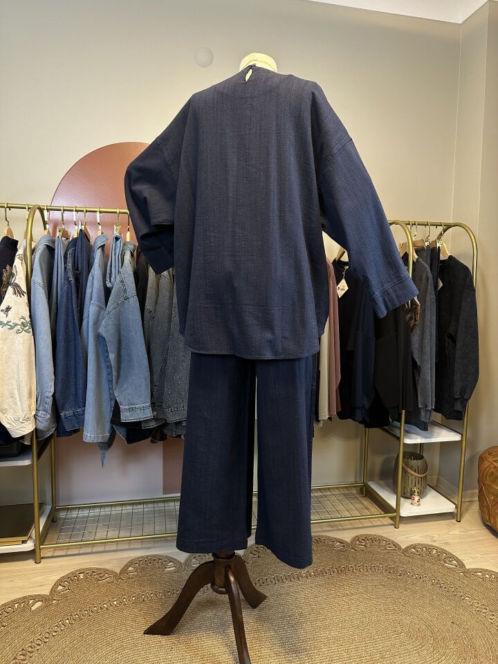 Velura Collection - Keten Görünümlü Takım - Lacivert