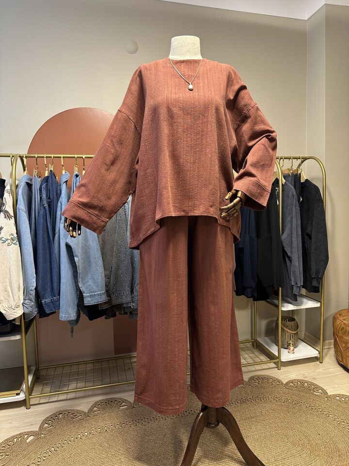 Velura Collection - Keten Görünümlü Takım - Kiremit