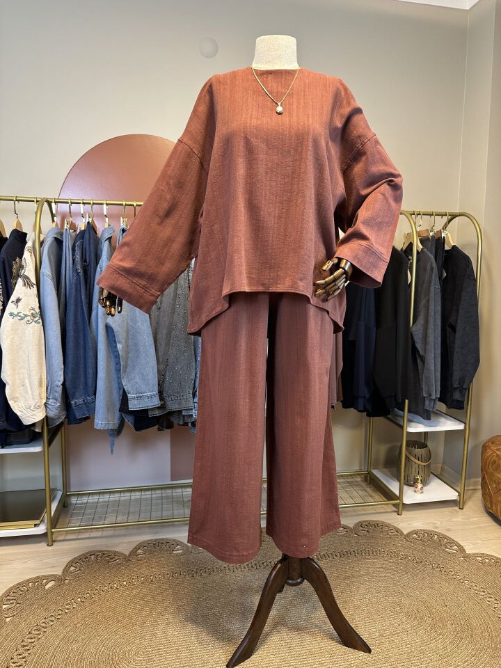 Velura Collection - Keten Görünümlü Takım - Kiremit