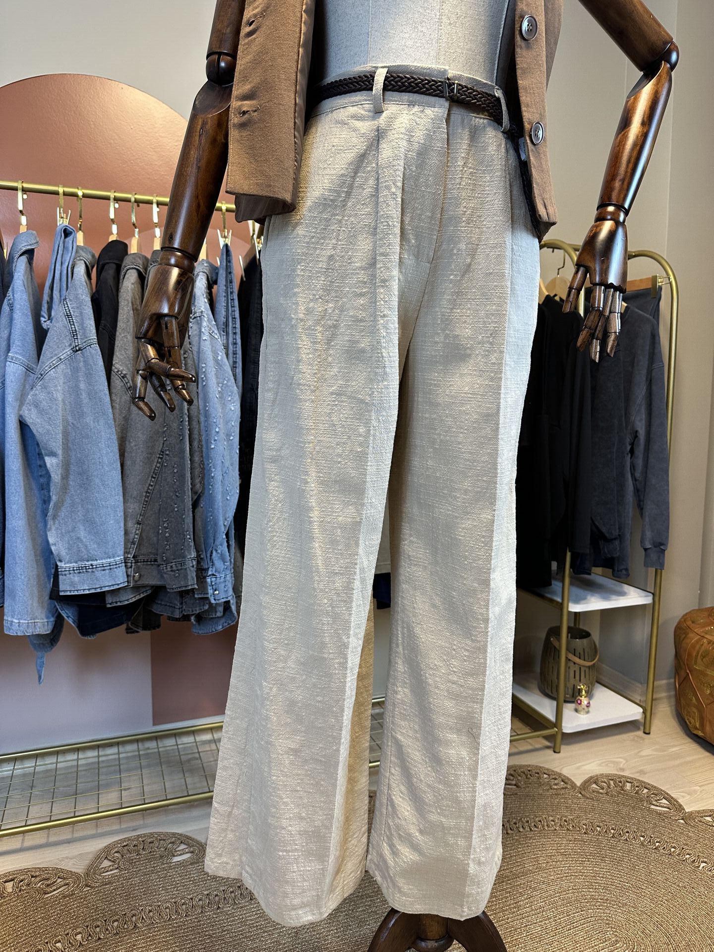 Velura Collection - Yüksek Bel Kemerli Pantolon - Krem