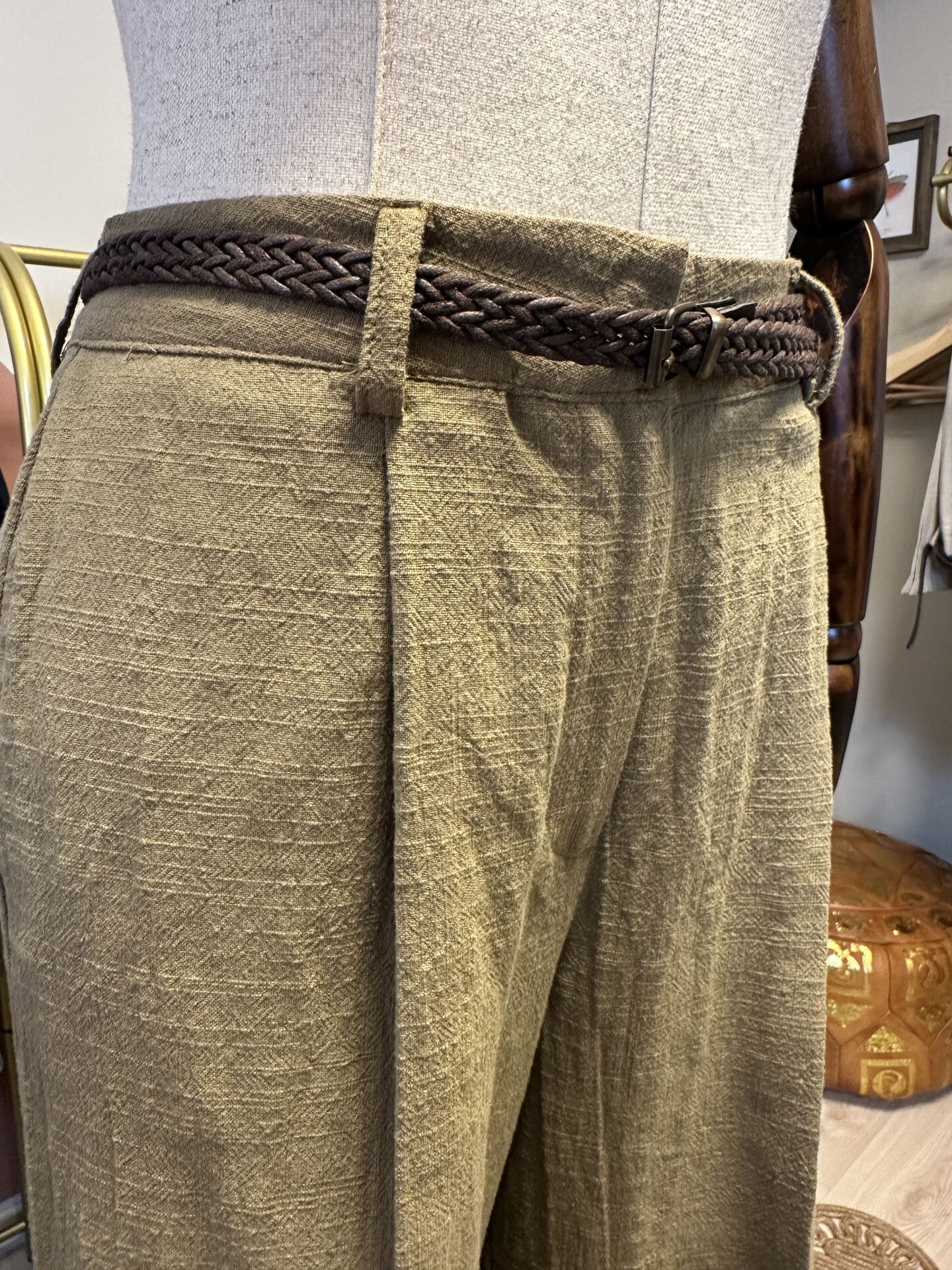 Velura Collection - Yüksek Bel Kemerli Pantolon - Yeşil