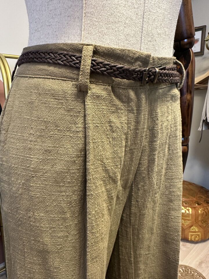 Velura Collection - Yüksek Bel Kemerli Pantolon - Yeşil