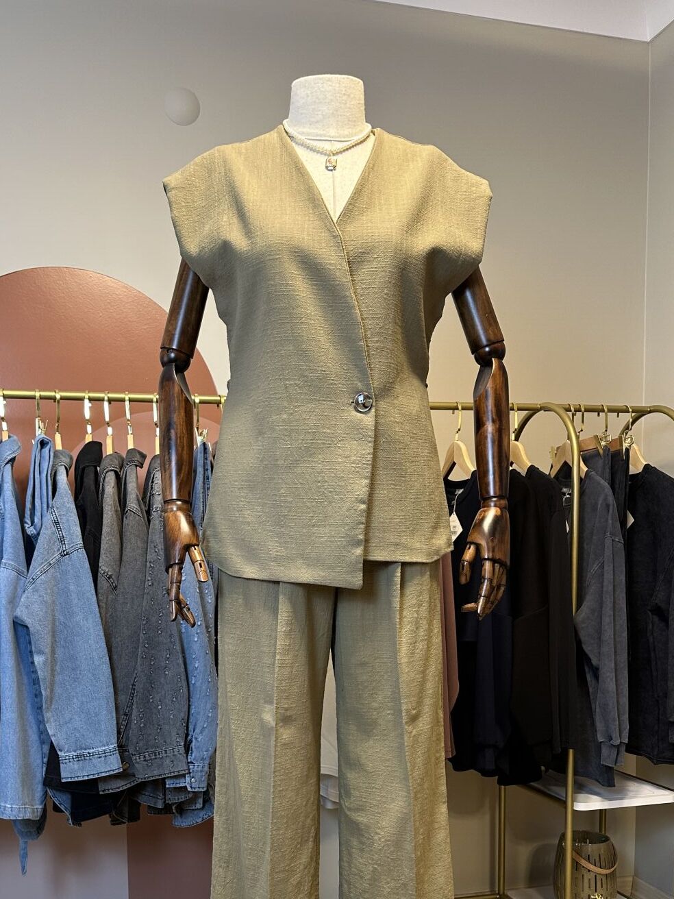 Velura Collection - Haki Düğme Detaylı Kruvaze Kesim - Yelek