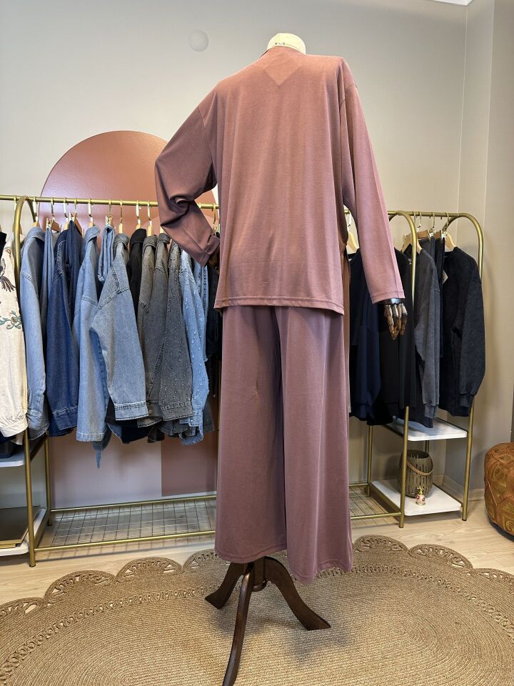 Velura Collection - Bol Pantolonlu Takım - Mürdüm