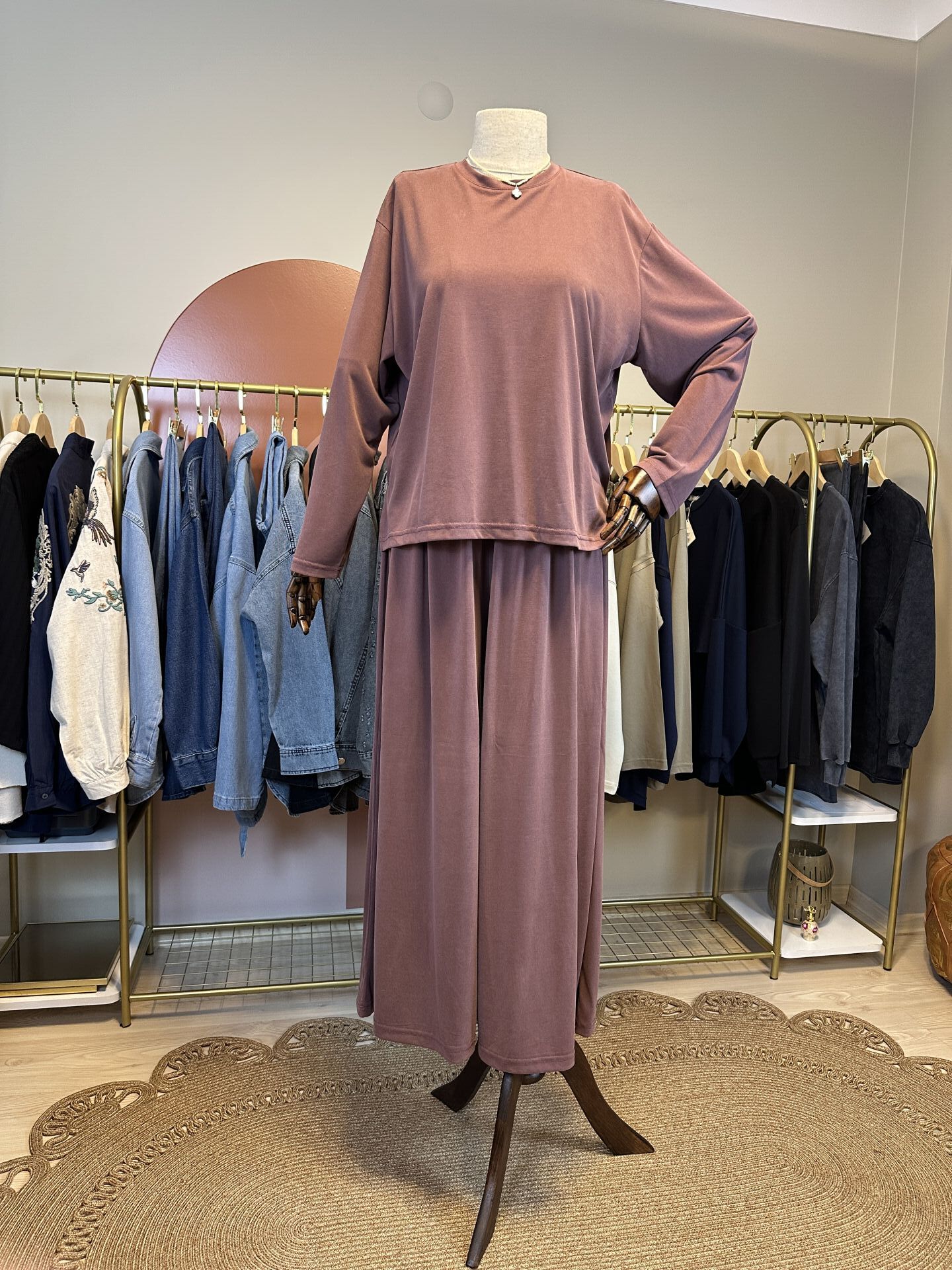 Velura Collection - Bol Pantolonlu Takım - Mürdüm
