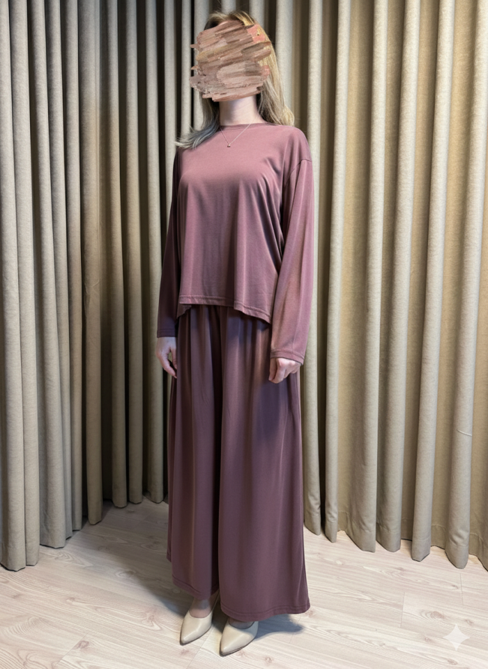 Velura Collection - Bol Pantolonlu Takım - Mürdüm