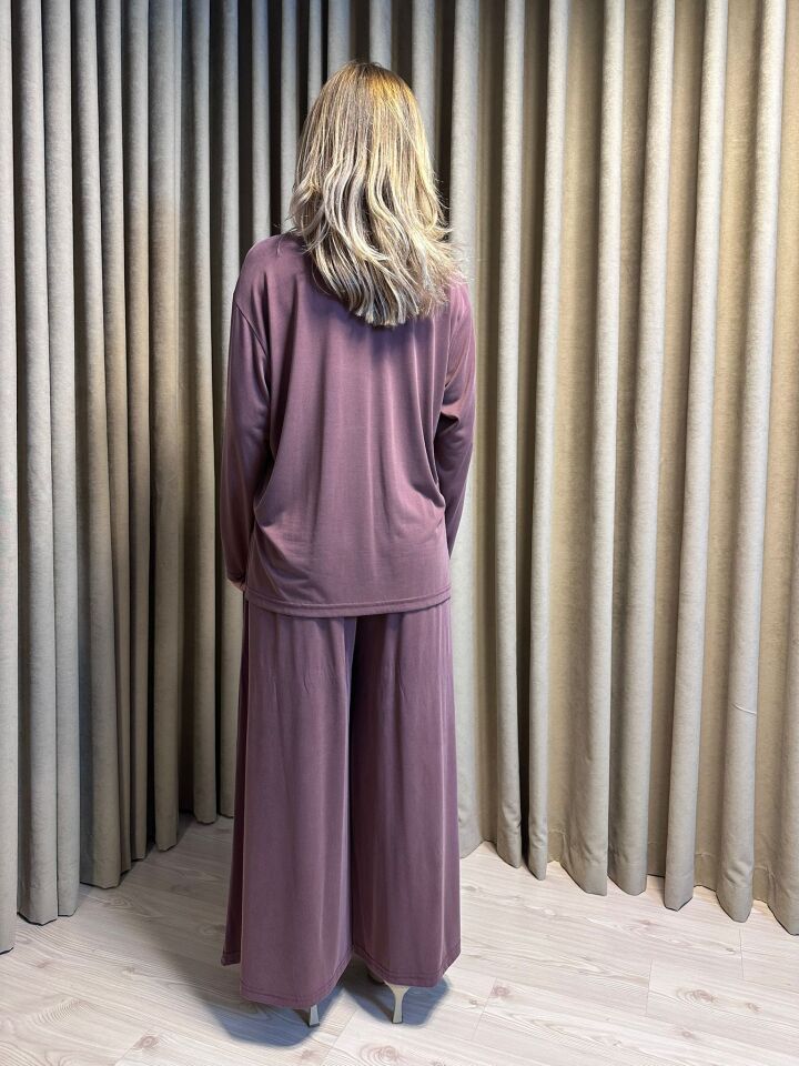 Velura Collection - Bol Pantolonlu Takım - Mürdüm