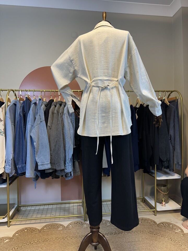 Velura Collection - Belden Bağlamalı Gömlek-Krem