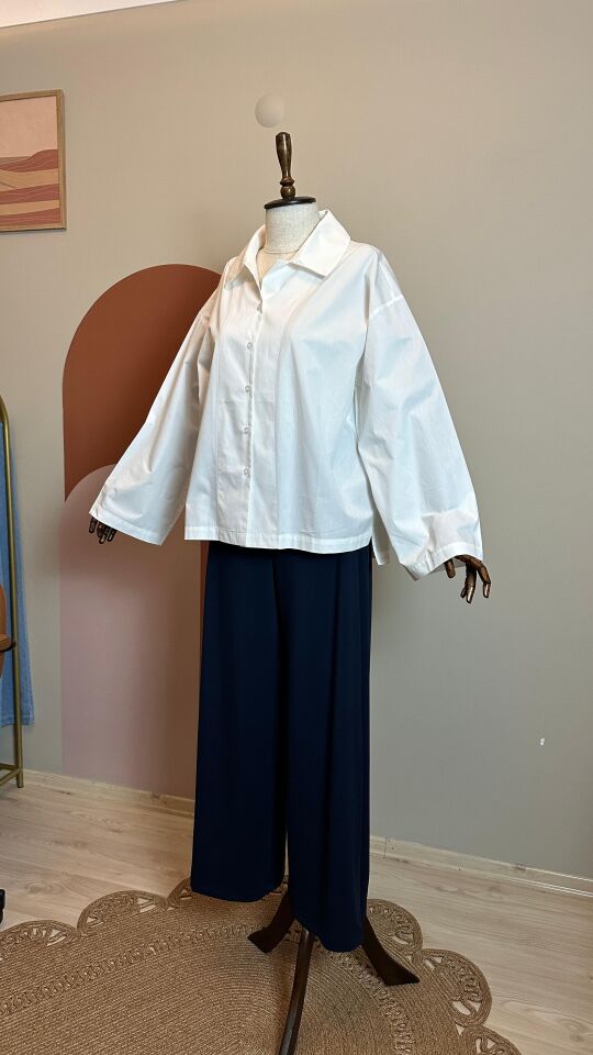 Velura Collection - Kadın Beyaz Oversize Poplin Gömlek – Salaş Kesim Uzun Kollu