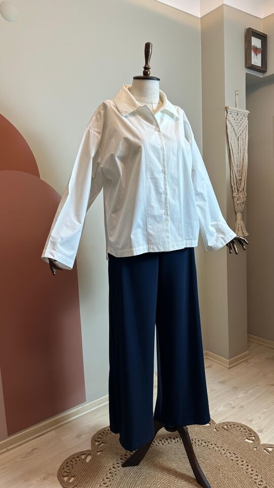 Velura Collection - Kadın Beyaz Oversize Poplin Gömlek – Salaş Kesim Uzun Kollu